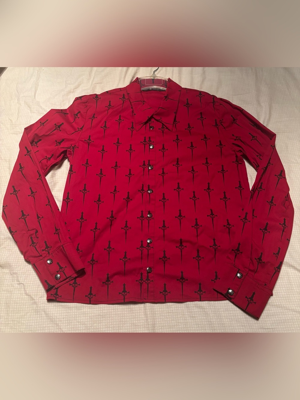 Lip Service mens Snap Button Long Sleeve Dagger Print Mens Size L -XL